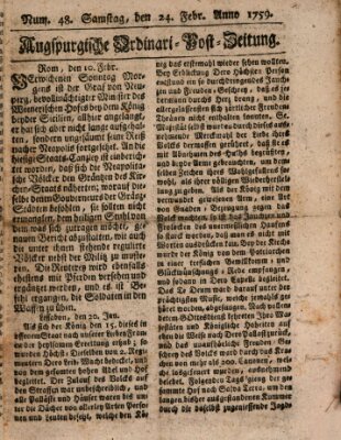 Augspurgische Ordinari-Post-Zeitung (Augsburger Postzeitung) Samstag 24. Februar 1759