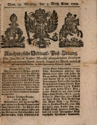 Augspurgische Ordinari-Post-Zeitung (Augsburger Postzeitung) Montag 5. März 1759