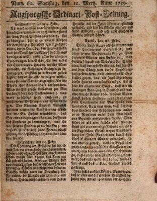 Augspurgische Ordinari-Post-Zeitung (Augsburger Postzeitung) Samstag 10. März 1759