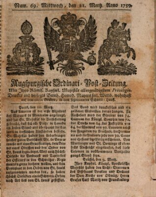 Augspurgische Ordinari-Post-Zeitung (Augsburger Postzeitung) Mittwoch 21. März 1759