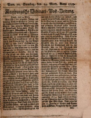 Augspurgische Ordinari-Post-Zeitung (Augsburger Postzeitung) Samstag 24. März 1759