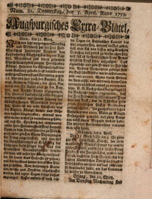 Augspurgische Ordinari-Post-Zeitung (Augsburger Postzeitung) Donnerstag 5. April 1759