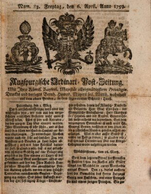 Augspurgische Ordinari-Post-Zeitung (Augsburger Postzeitung) Freitag 6. April 1759