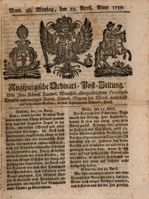 Augspurgische Ordinari-Post-Zeitung (Augsburger Postzeitung) Montag 23. April 1759