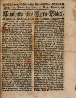 Augspurgische Ordinari-Post-Zeitung (Augsburger Postzeitung) Donnerstag 10. Mai 1759