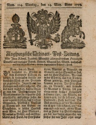 Augspurgische Ordinari-Post-Zeitung (Augsburger Postzeitung) Montag 14. Mai 1759