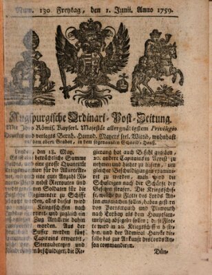 Augspurgische Ordinari-Post-Zeitung (Augsburger Postzeitung) Freitag 1. Juni 1759