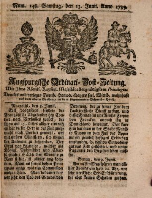 Augspurgische Ordinari-Post-Zeitung (Augsburger Postzeitung) Samstag 23. Juni 1759