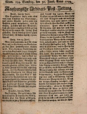 Augspurgische Ordinari-Post-Zeitung (Augsburger Postzeitung) Samstag 30. Juni 1759