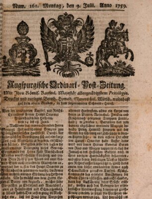 Augspurgische Ordinari-Post-Zeitung (Augsburger Postzeitung) Montag 9. Juli 1759