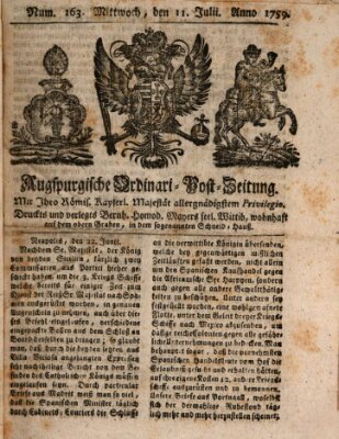 Augspurgische Ordinari-Post-Zeitung (Augsburger Postzeitung) Mittwoch 11. Juli 1759