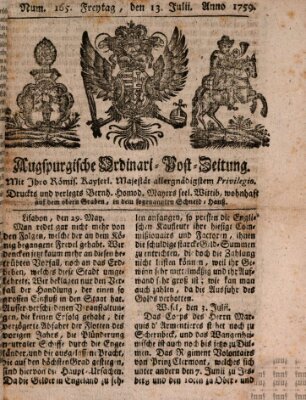 Augspurgische Ordinari-Post-Zeitung (Augsburger Postzeitung) Freitag 13. Juli 1759