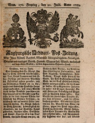 Augspurgische Ordinari-Post-Zeitung (Augsburger Postzeitung) Freitag 20. Juli 1759