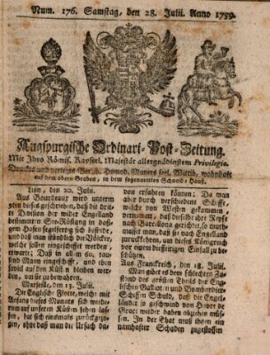 Augspurgische Ordinari-Post-Zeitung (Augsburger Postzeitung) Samstag 28. Juli 1759