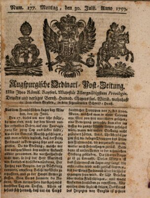 Augspurgische Ordinari-Post-Zeitung (Augsburger Postzeitung) Montag 30. Juli 1759