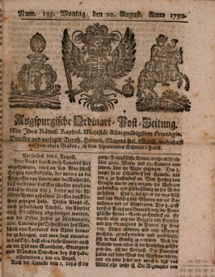 Augspurgische Ordinari-Post-Zeitung (Augsburger Postzeitung) Montag 20. August 1759