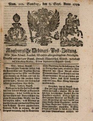 Augspurgische Ordinari-Post-Zeitung (Augsburger Postzeitung) Samstag 8. September 1759