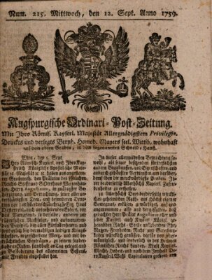 Augspurgische Ordinari-Post-Zeitung (Augsburger Postzeitung) Mittwoch 12. September 1759