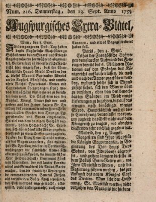 Augspurgische Ordinari-Post-Zeitung (Augsburger Postzeitung) Donnerstag 13. September 1759