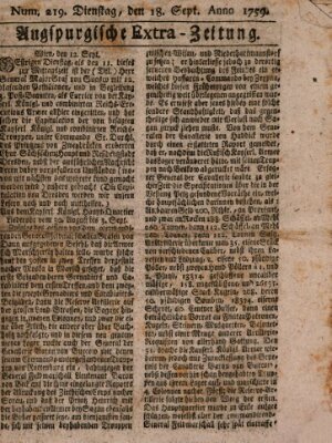 Augspurgische Ordinari-Post-Zeitung (Augsburger Postzeitung) Dienstag 18. September 1759