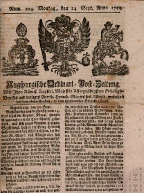 Augspurgische Ordinari-Post-Zeitung (Augsburger Postzeitung) Montag 24. September 1759