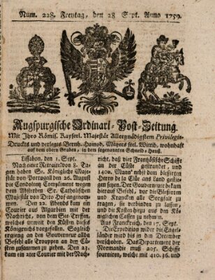 Augspurgische Ordinari-Post-Zeitung (Augsburger Postzeitung) Freitag 28. September 1759