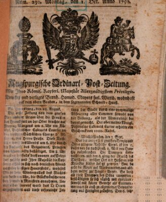 Augspurgische Ordinari-Post-Zeitung (Augsburger Postzeitung) Monday 1. October 1759