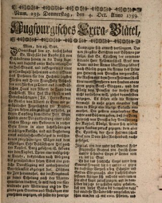 Augspurgische Ordinari-Post-Zeitung (Augsburger Postzeitung) Donnerstag 4. Oktober 1759