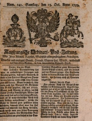 Augspurgische Ordinari-Post-Zeitung (Augsburger Postzeitung) Samstag 13. Oktober 1759