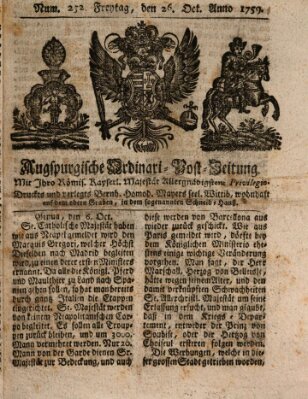 Augspurgische Ordinari-Post-Zeitung (Augsburger Postzeitung) Freitag 26. Oktober 1759