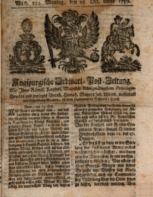 Augspurgische Ordinari-Post-Zeitung (Augsburger Postzeitung) Montag 29. Oktober 1759