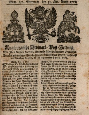 Augspurgische Ordinari-Post-Zeitung (Augsburger Postzeitung) Mittwoch 31. Oktober 1759