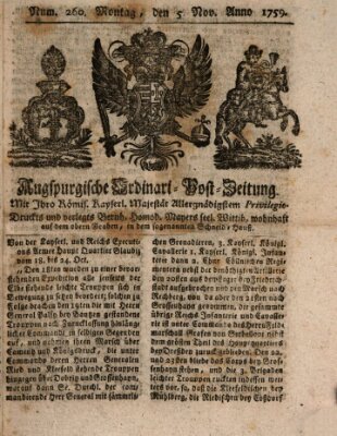 Augspurgische Ordinari-Post-Zeitung (Augsburger Postzeitung) Montag 5. November 1759