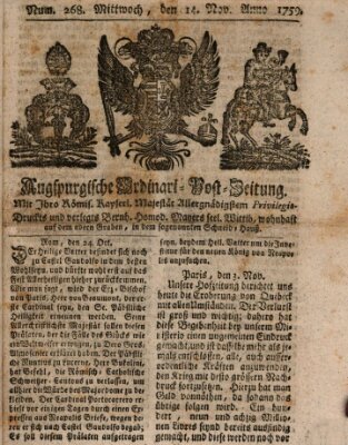 Augspurgische Ordinari-Post-Zeitung (Augsburger Postzeitung) Mittwoch 14. November 1759