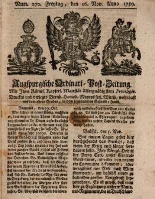 Augspurgische Ordinari-Post-Zeitung (Augsburger Postzeitung) Freitag 16. November 1759