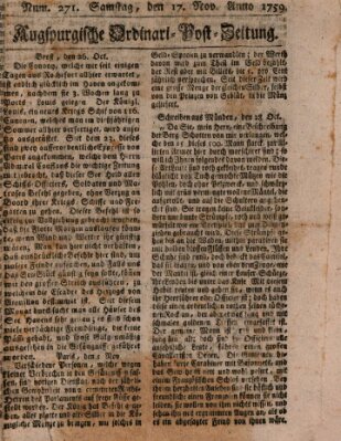 Augspurgische Ordinari-Post-Zeitung (Augsburger Postzeitung) Samstag 17. November 1759