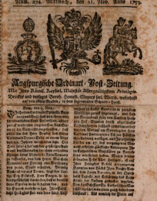 Augspurgische Ordinari-Post-Zeitung (Augsburger Postzeitung) Mittwoch 21. November 1759