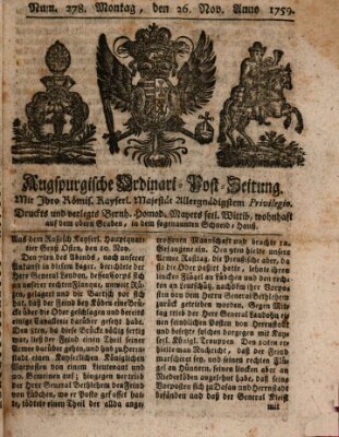 Augspurgische Ordinari-Post-Zeitung (Augsburger Postzeitung) Montag 26. November 1759