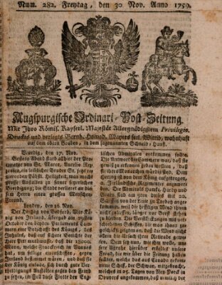 Augspurgische Ordinari-Post-Zeitung (Augsburger Postzeitung) Freitag 30. November 1759