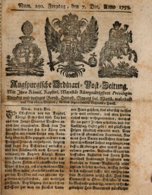 Augspurgische Ordinari-Post-Zeitung (Augsburger Postzeitung) Freitag 7. Dezember 1759