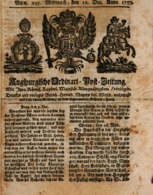 Augspurgische Ordinari-Post-Zeitung (Augsburger Postzeitung) Mittwoch 12. Dezember 1759