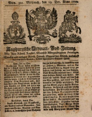 Augspurgische Ordinari-Post-Zeitung (Augsburger Postzeitung) Mittwoch 19. Dezember 1759