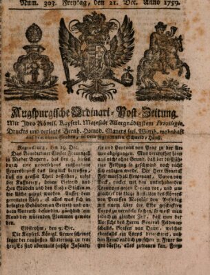 Augspurgische Ordinari-Post-Zeitung (Augsburger Postzeitung) Freitag 21. Dezember 1759