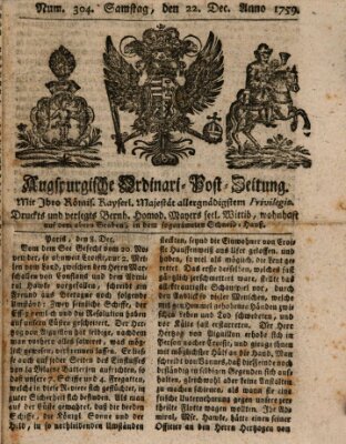 Augspurgische Ordinari-Post-Zeitung (Augsburger Postzeitung) Samstag 22. Dezember 1759