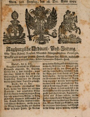 Augspurgische Ordinari-Post-Zeitung (Augsburger Postzeitung) Freitag 28. Dezember 1759