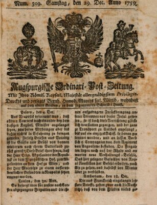 Augspurgische Ordinari-Post-Zeitung (Augsburger Postzeitung) Samstag 29. Dezember 1759