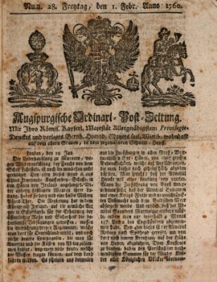 Augspurgische Ordinari-Post-Zeitung (Augsburger Postzeitung) Freitag 1. Februar 1760