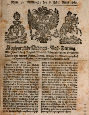 Augspurgische Ordinari-Post-Zeitung (Augsburger Postzeitung) Mittwoch 6. Februar 1760