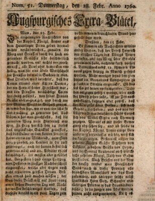 Augspurgische Ordinari-Post-Zeitung (Augsburger Postzeitung) Donnerstag 28. Februar 1760