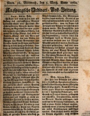 Augspurgische Ordinari-Post-Zeitung (Augsburger Postzeitung) Mittwoch 5. März 1760